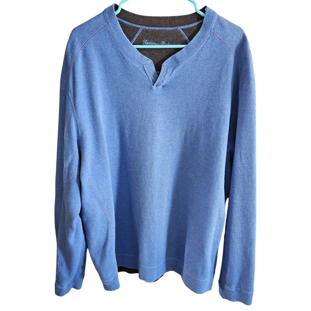 Tommy Bahama Mens Reversible Split Neck Sweatshirt‎ Blue Brown Pullover XL